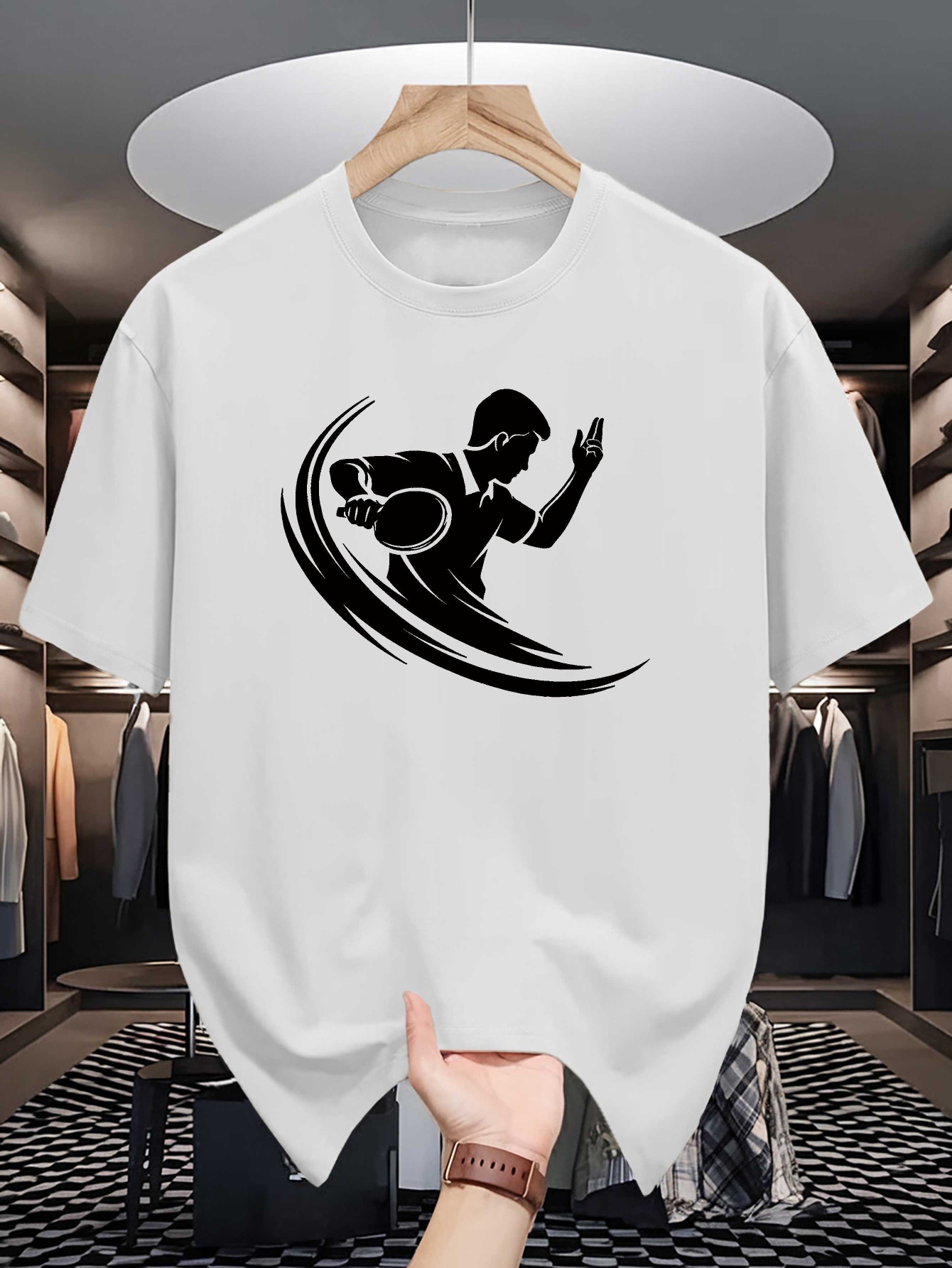Table Tennis Graphics - T-shirt à col rond pour homme,