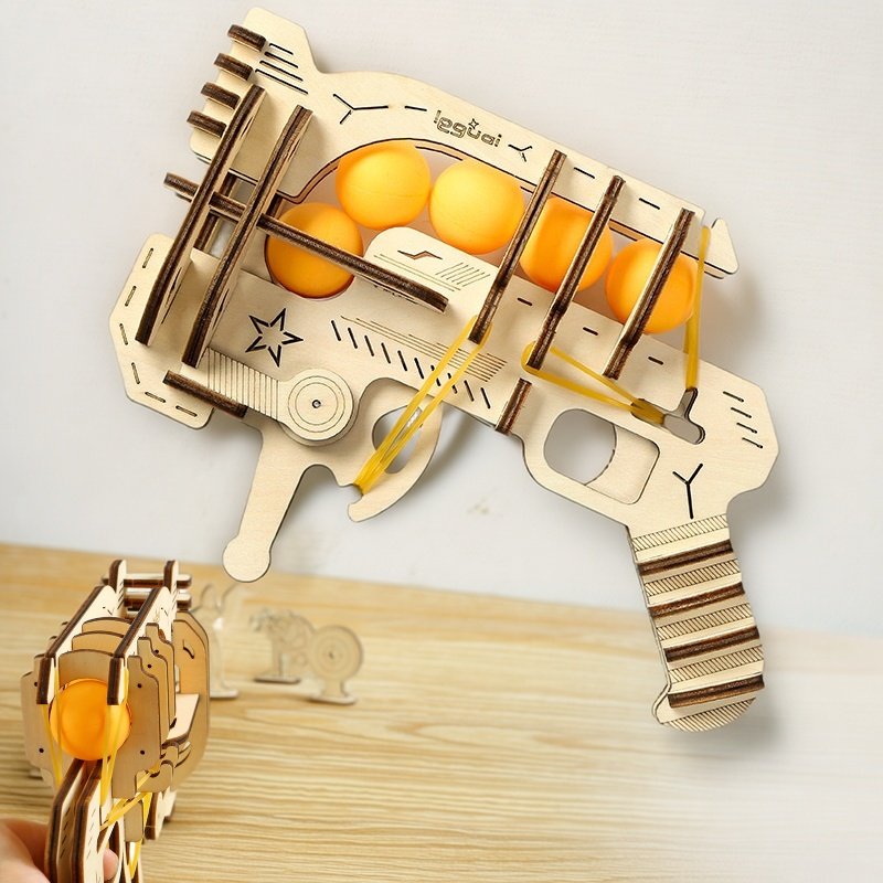 Table Tennis Game - Pistolet à élastiques en bois à